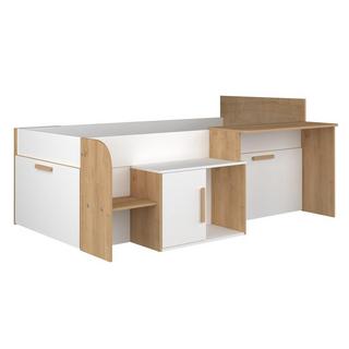 Vente-unique Lit combiné 90 x 200 cm avec bureau et rangements - Coloris : Blanc et naturel - PEDRO  