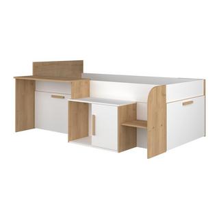 Vente-unique Lit combiné 90 x 200 cm avec bureau et rangements - Coloris : Blanc et naturel - PEDRO  