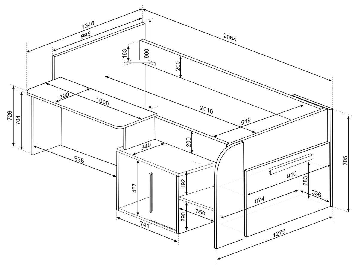 Vente-unique Lit combiné 90 x 200 cm avec bureau et rangements - Coloris : Blanc et naturel - PEDRO  