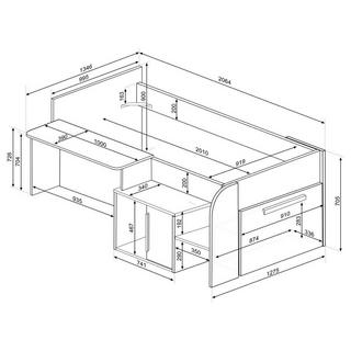 Vente-unique Lit combiné 90 x 200 cm avec bureau et rangements - Coloris : Blanc et naturel - PEDRO  