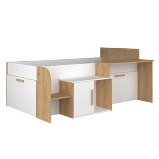 Vente-unique Lit combiné 90 x 200 cm avec bureau et rangements - Coloris : Blanc et naturel - PEDRO  