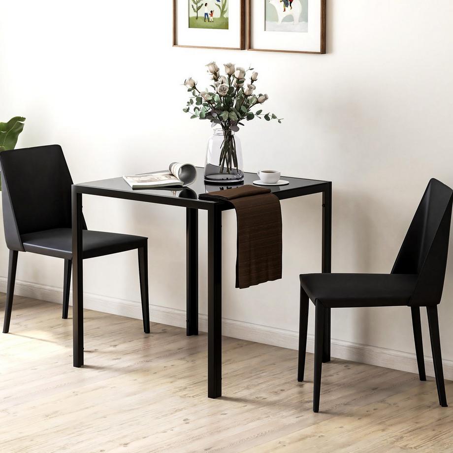 Northio Esstisch Quadratischer Küchentisch für 4 Personen, Esszimmertisch aus Hartglas, bis 80 kg belastbar, für Küche, Esszimmer, 75 x 75 x 75 cm, Schwarz  