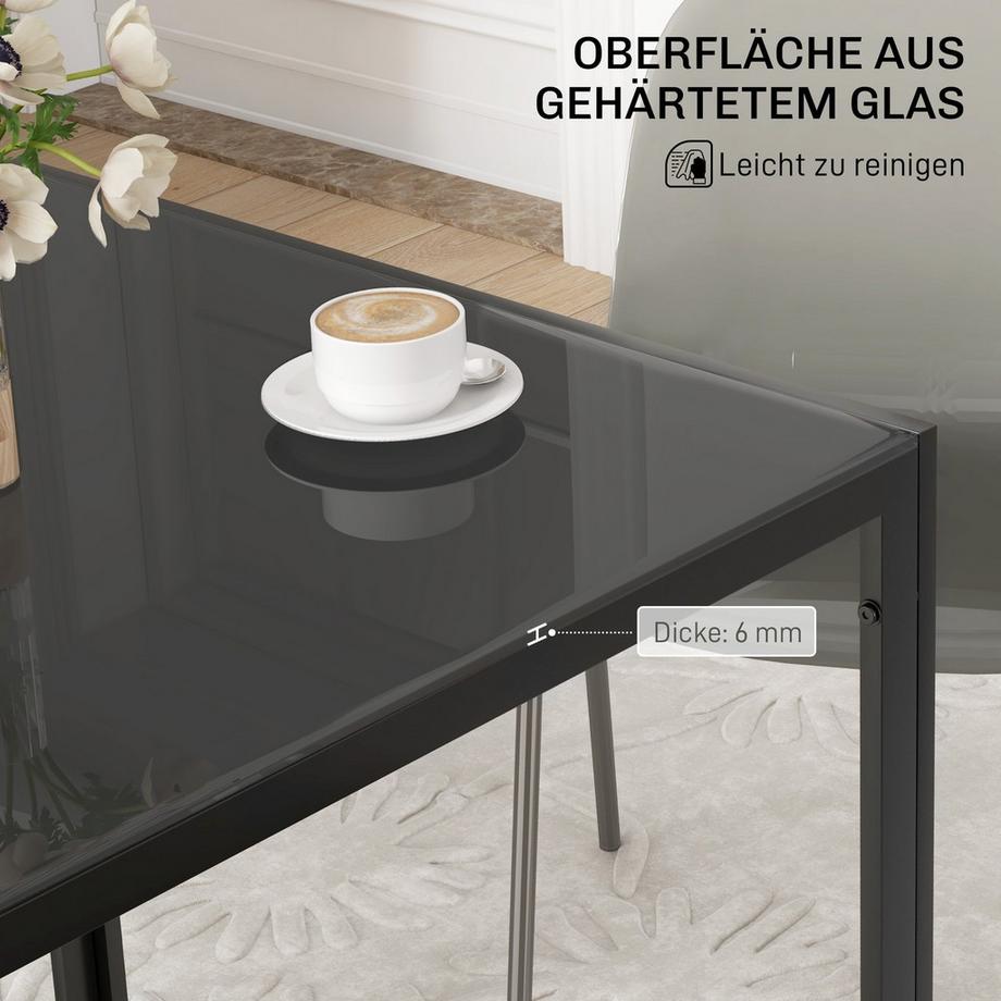 Northio Esstisch Quadratischer Küchentisch für 4 Personen, Esszimmertisch aus Hartglas, bis 80 kg belastbar, für Küche, Esszimmer, 75 x 75 x 75 cm, Schwarz  