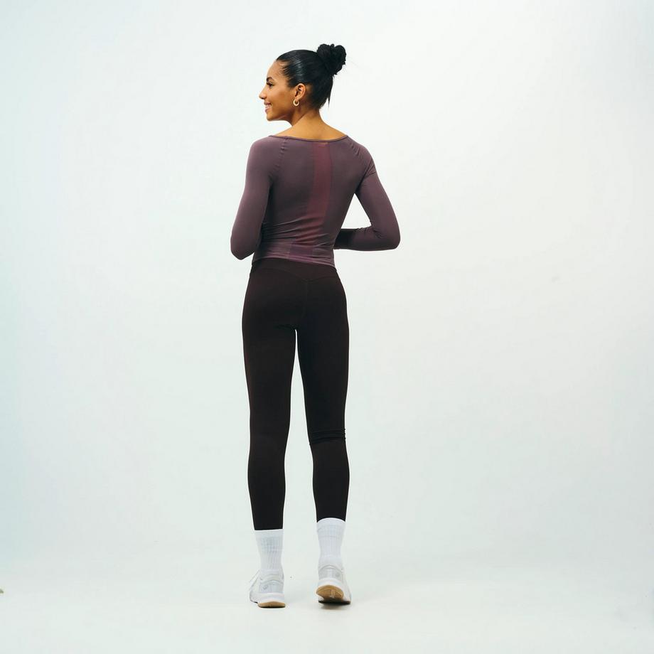 DOMYOS  Legging de sport galbant femme, Collection limitée Pilates marron 