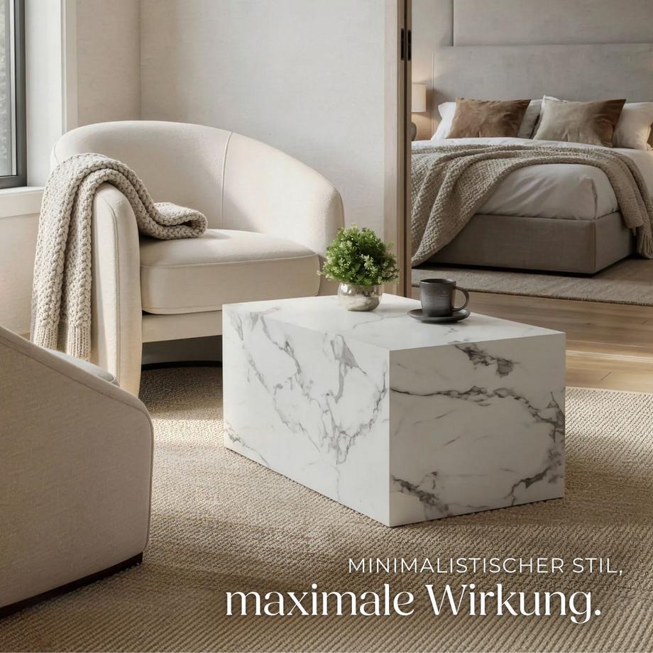 Tectake Couchtisch Lasley minimalistisches Design robustes MDF in Marmoroptik  