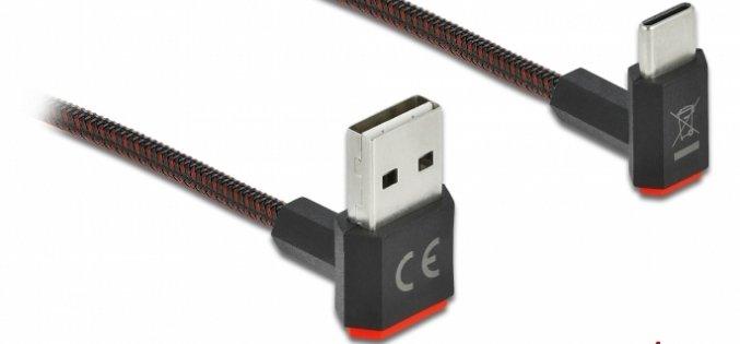 DeLock  EASY-USB 2.0 Kabel Typ-A Stecker zu USB Type-C™ Stecker gewinkelt oben  unten 1 m 