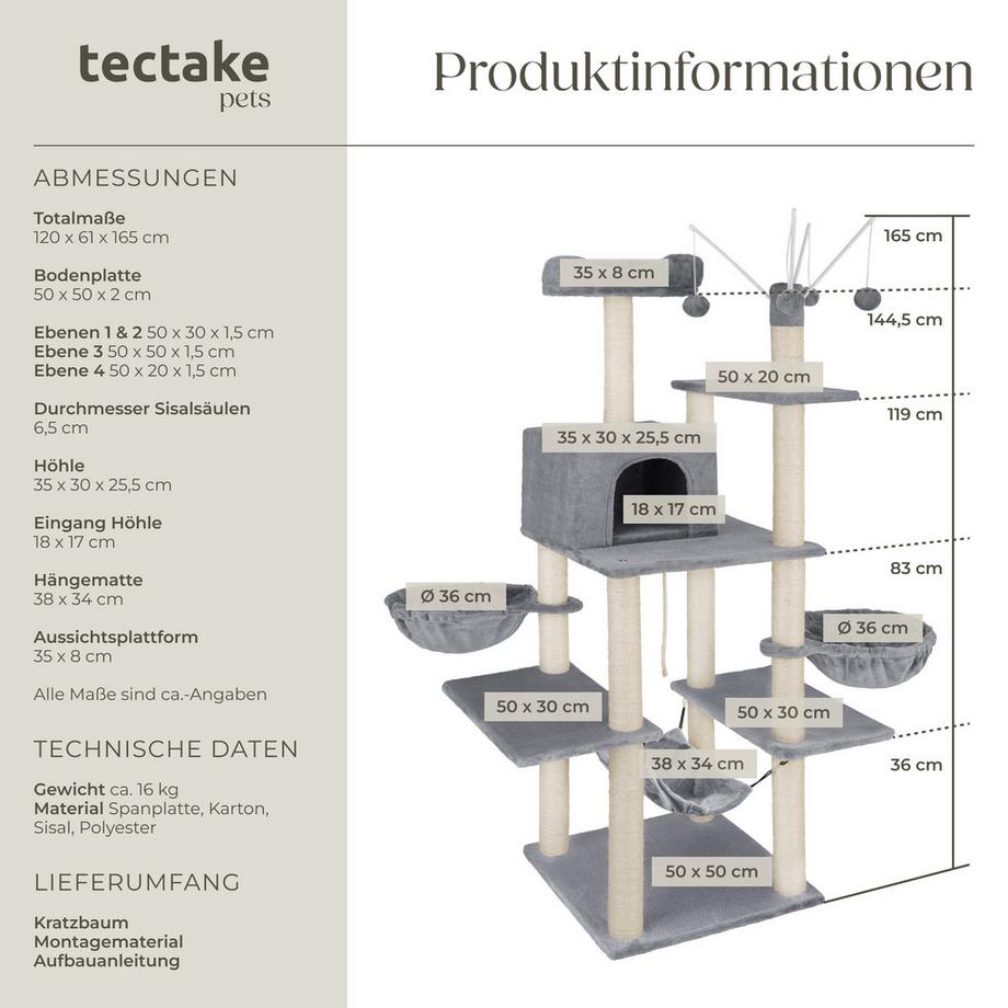 Tectake  Albero tiragraffi  Lilou 165 cm 