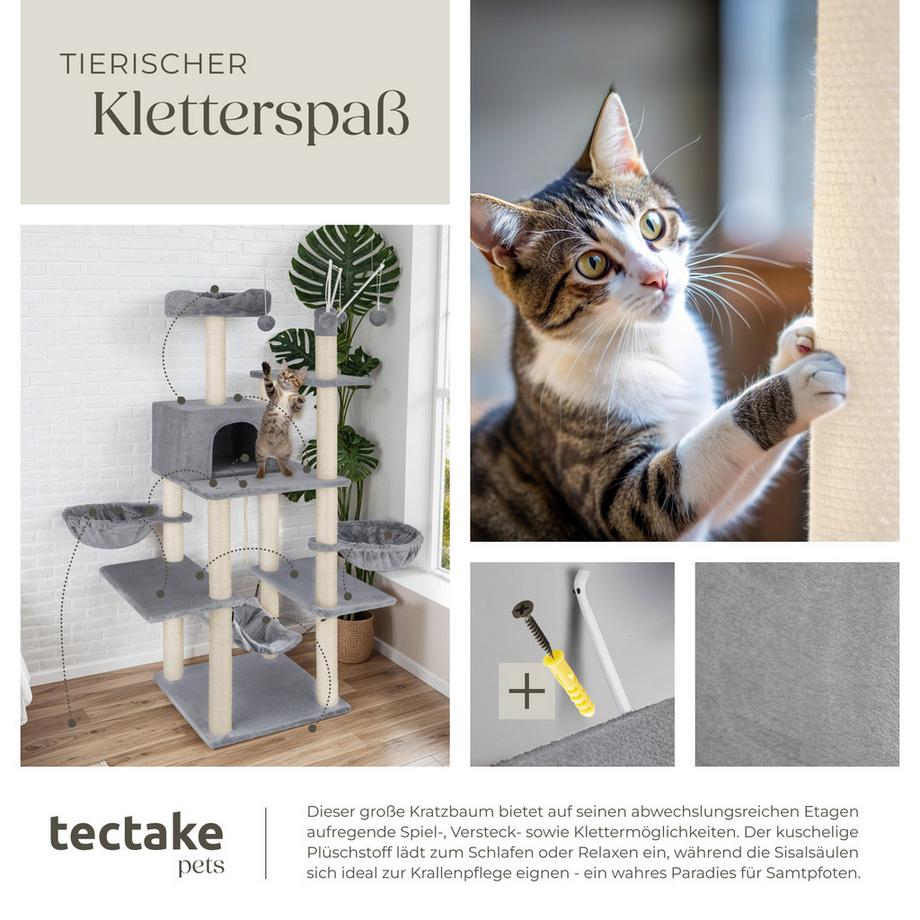 Tectake  Arbre à chat LILOU 165 cm avec griffoir et plateforme d'escalade 