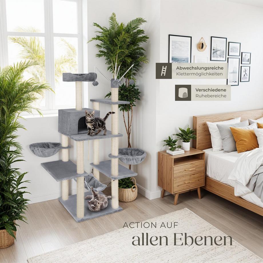 Tectake  Arbre à chat LILOU 165 cm avec griffoir et plateforme d'escalade 