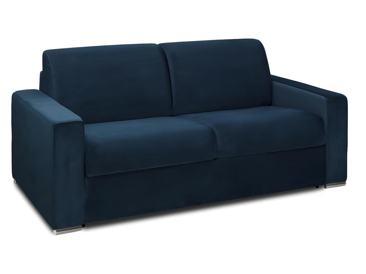 Vente-unique Schlafsofa mit Matratze 2-Sitzer Samt - Dunkelblau - Liegefläche mit Lattenrost: 120 cm - Matratzenhöhe: 16 cm mit Memory Schaum - CALITO  