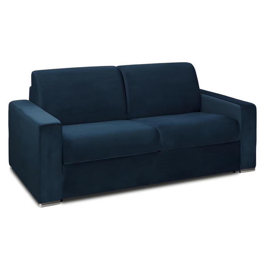 Vente-unique Divano letto 2p ribalta doghe larghe Materasso120cm Spess.16cm Memory foam  Velluto Blu notte - CALITO  