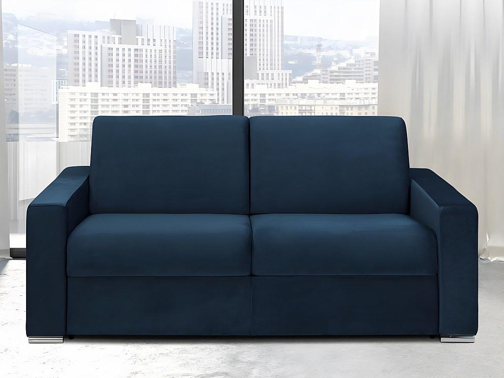 Vente-unique Schlafsofa mit Matratze 2-Sitzer Samt - Dunkelblau - Liegefläche mit Lattenrost: 120 cm - Matratzenhöhe: 16 cm mit Memory Schaum - CALITO  