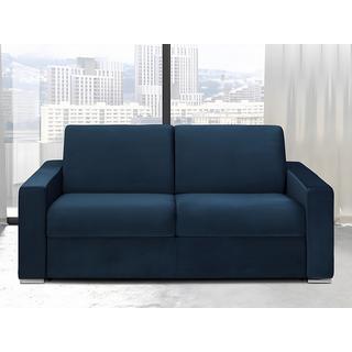 Vente-unique Schlafsofa mit Matratze 2-Sitzer Samt - Dunkelblau - Liegefläche mit Lattenrost: 120 cm - Matratzenhöhe: 16 cm mit Memory Schaum - CALITO  