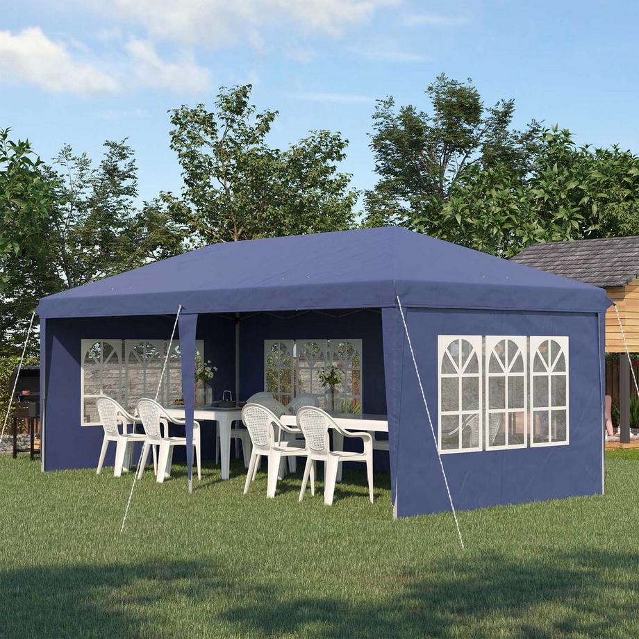 Northio Pavillon Tente de fête 2,95 x 5,85 m, pavillon pliable avec protection UV, pavillon pop-up avec fenêtres et parois latérales, tente de jardin en Oxford et acier, bleu  