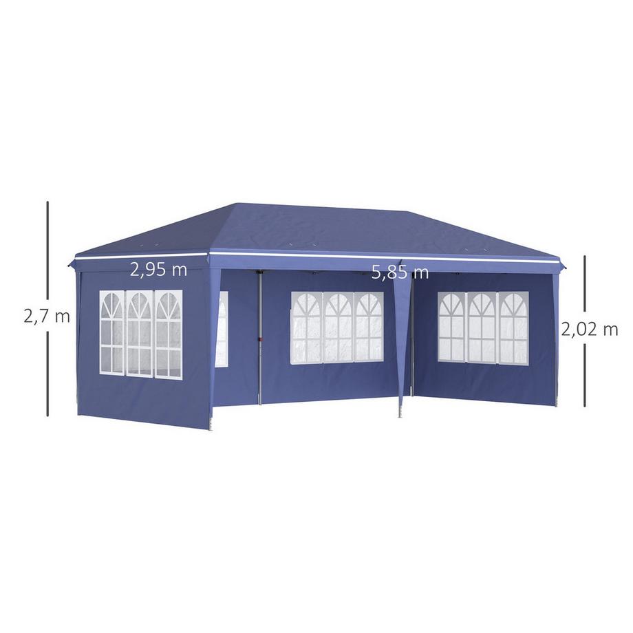 Northio Pavillon Tente de fête 2,95 x 5,85 m, pavillon pliable avec protection UV, pavillon pop-up avec fenêtres et parois latérales, tente de jardin en Oxford et acier, bleu  
