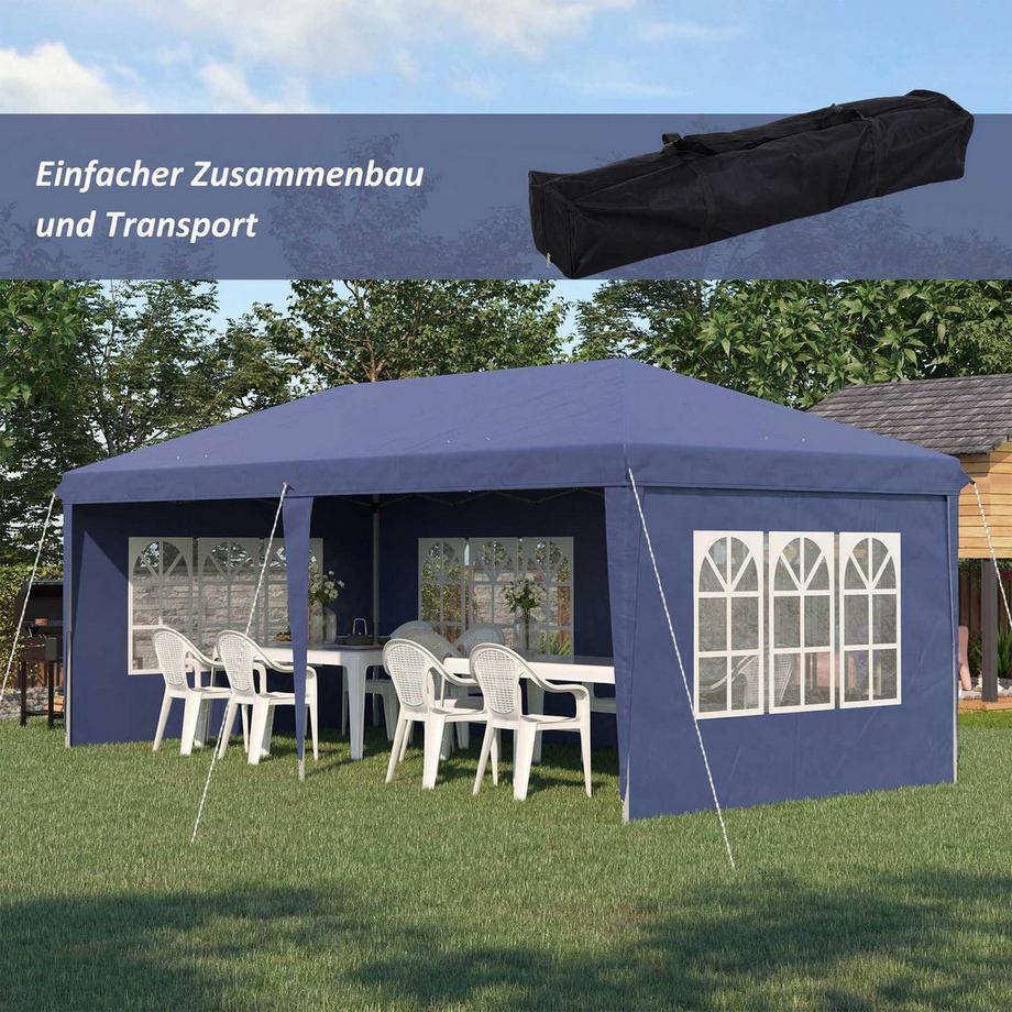 Northio Pavillon Tente de fête 2,95 x 5,85 m, pavillon pliable avec protection UV, pavillon pop-up avec fenêtres et parois latérales, tente de jardin en Oxford et acier, bleu  