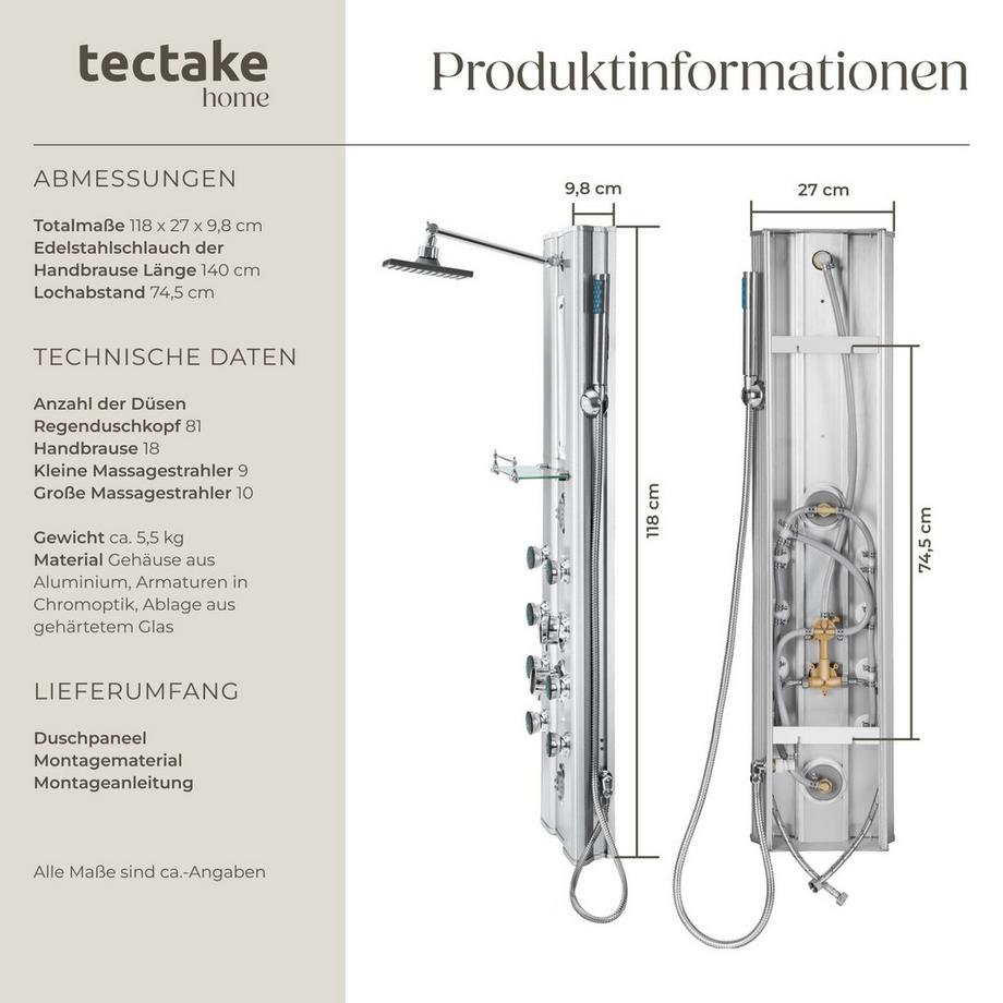 Tectake Colonne de douche  en aluminium  