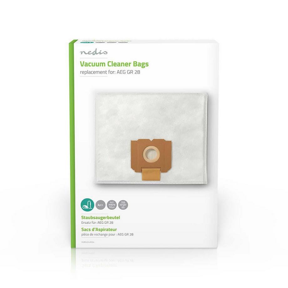 Nedis Sac d'aspirateur | 4 pcs. | Synthétique | Le plus vendu pour : AEG | Blanc  