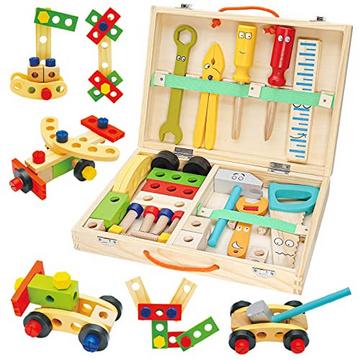 Boîte à outils enfants en bois, set d'outils en bois, bricolage voitures jouets enfants garçons filles