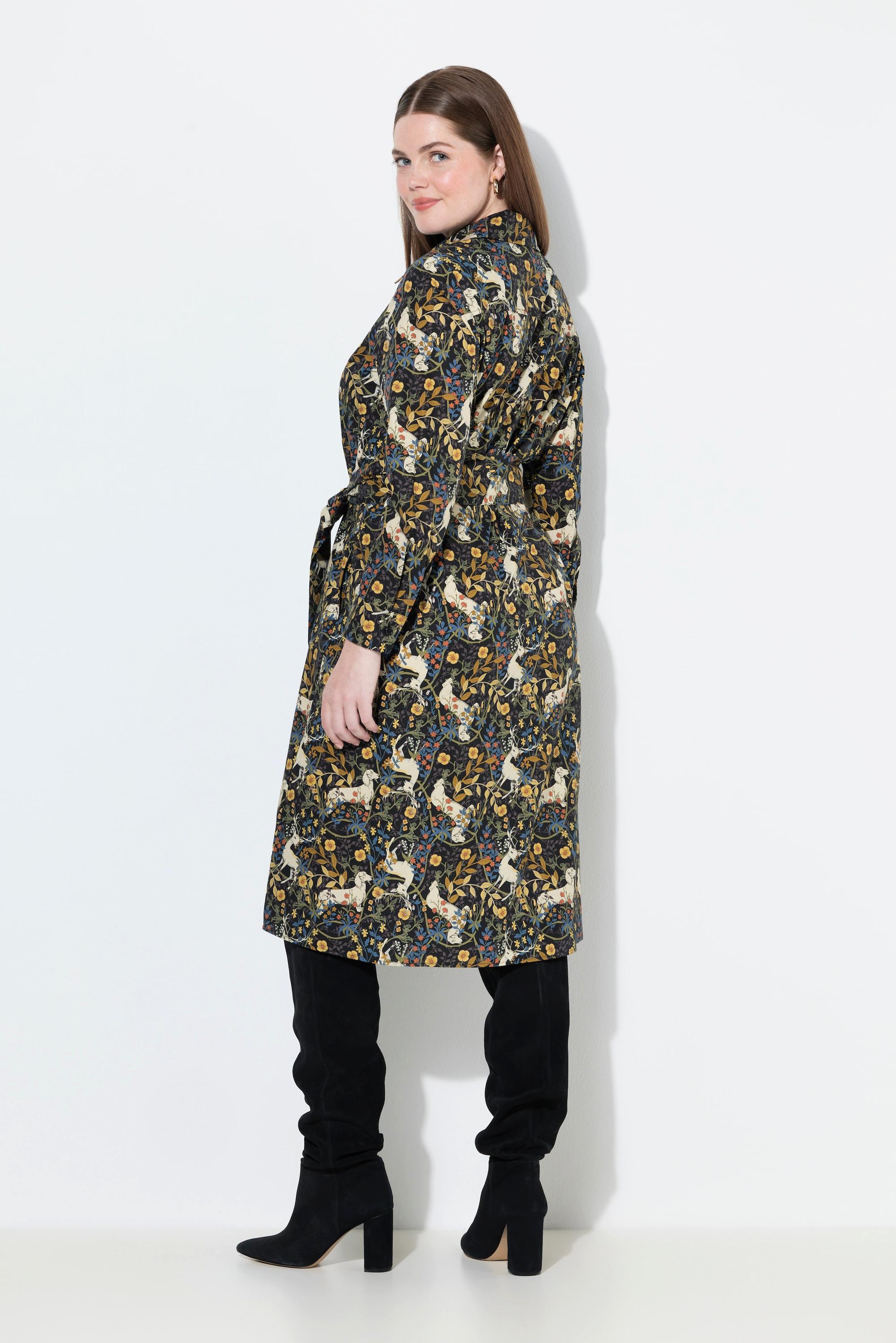 Ulla Popken Abito Chemisier Stampa Gufi Maniche Lunghe  