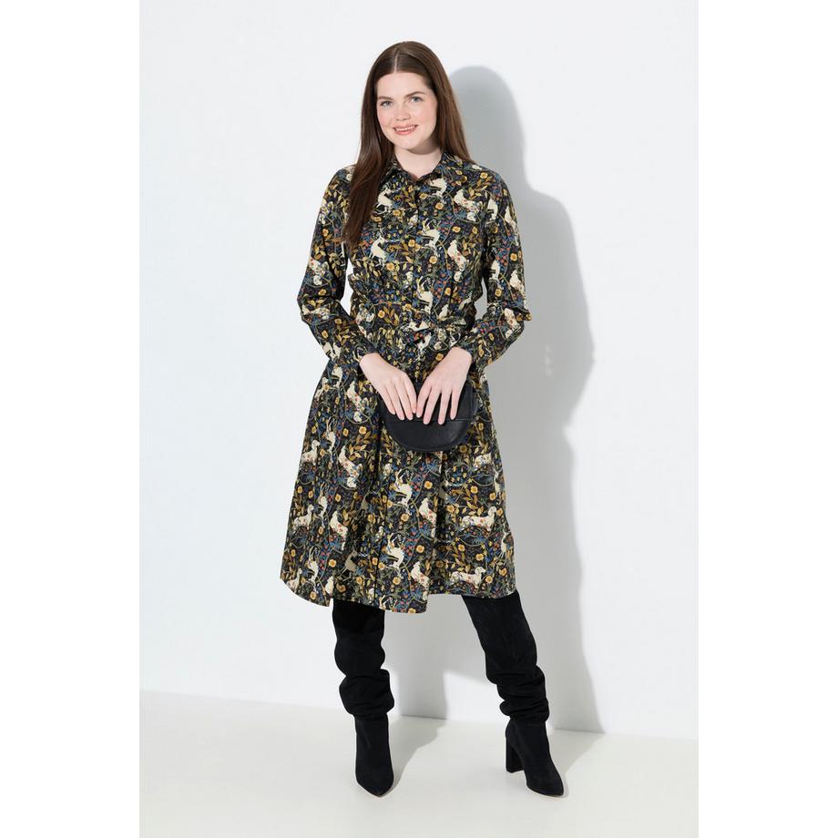 Ulla Popken Robe Chemisier Imprimé Hiboux Manches Longues  