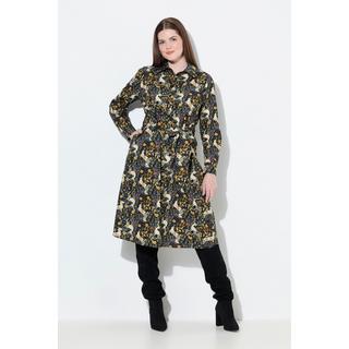 Ulla Popken Abito Chemisier Stampa Gufi Maniche Lunghe  