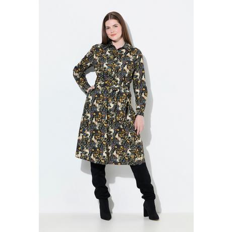 Ulla Popken Abito Chemisier Stampa Gufi Maniche Lunghe  