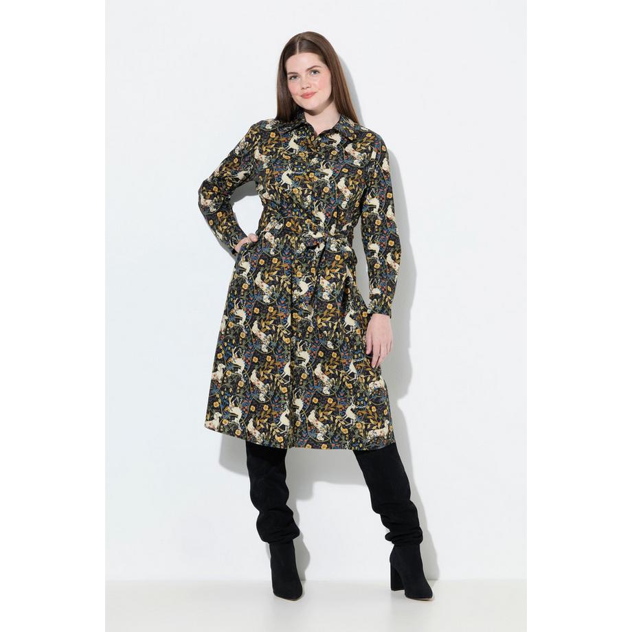 Ulla Popken Robe Chemisier Imprimé Hiboux Manches Longues  