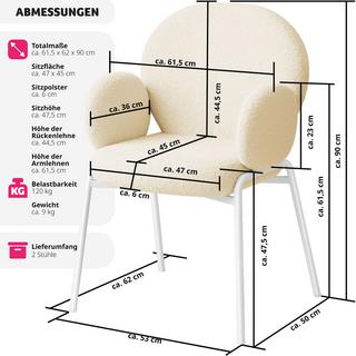 Tectake Stuhl Scandi gepolstert, Bouclé-Stoff  