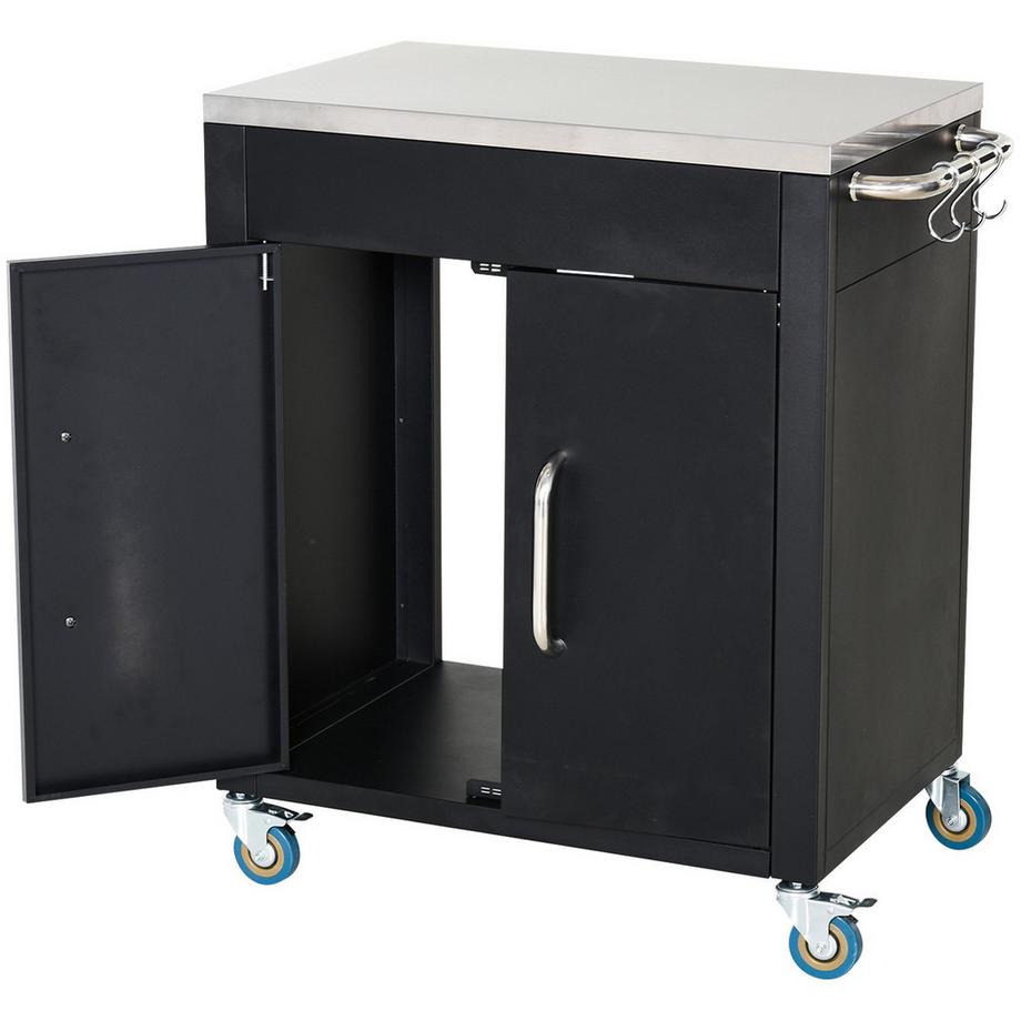 Northio Küchenwagen Mit Rollen Servierwagen Mit Schrank, Haken, Edelstahlgriffe, Schwarz, 86X50X86,5Cm  