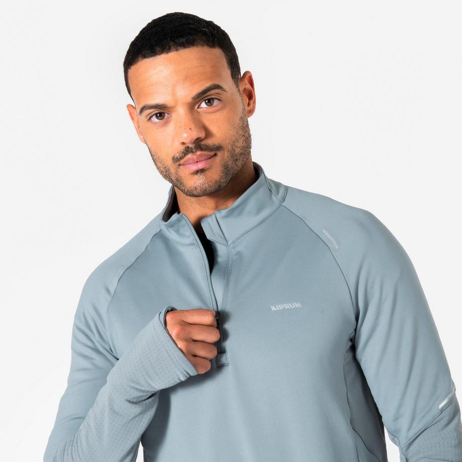 KIPRUN  Laufshirt Langarm  mit Halb-Reissverschluss - Kiprun Run 500 Warm, Grau 