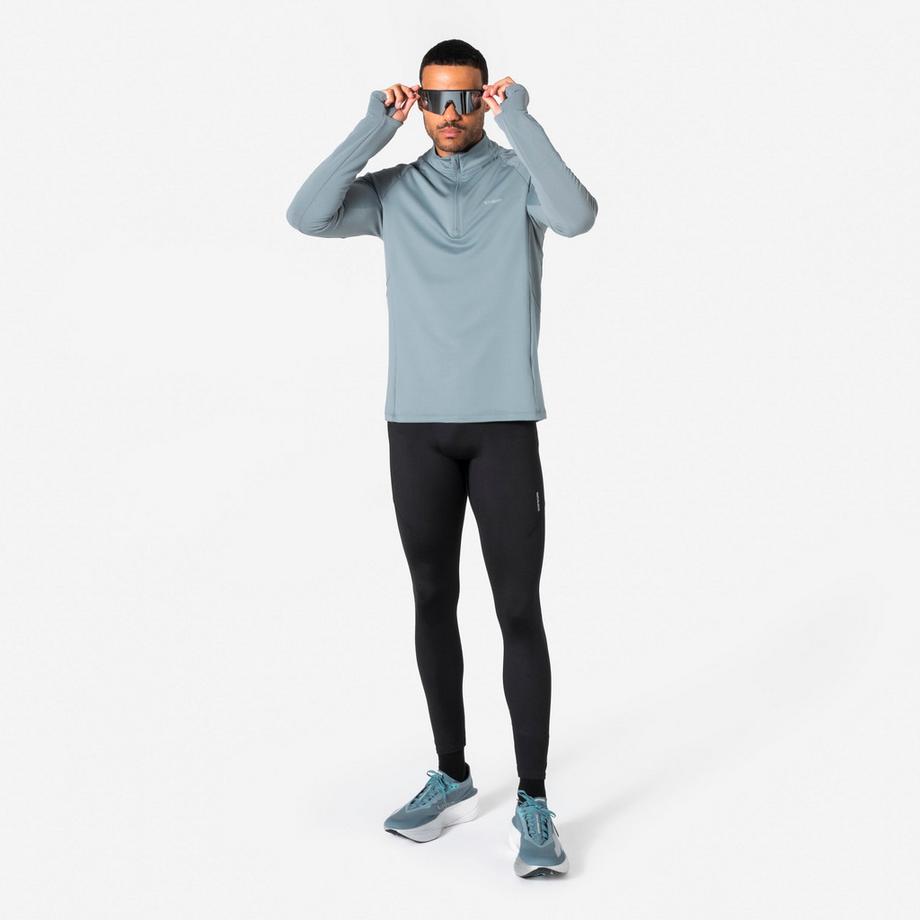 KIPRUN  Laufshirt Langarm  mit Halb-Reissverschluss - Kiprun Run 500 Warm, Grau 