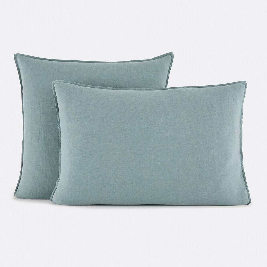 Taie d'oreiller unie en coton/lin lavé