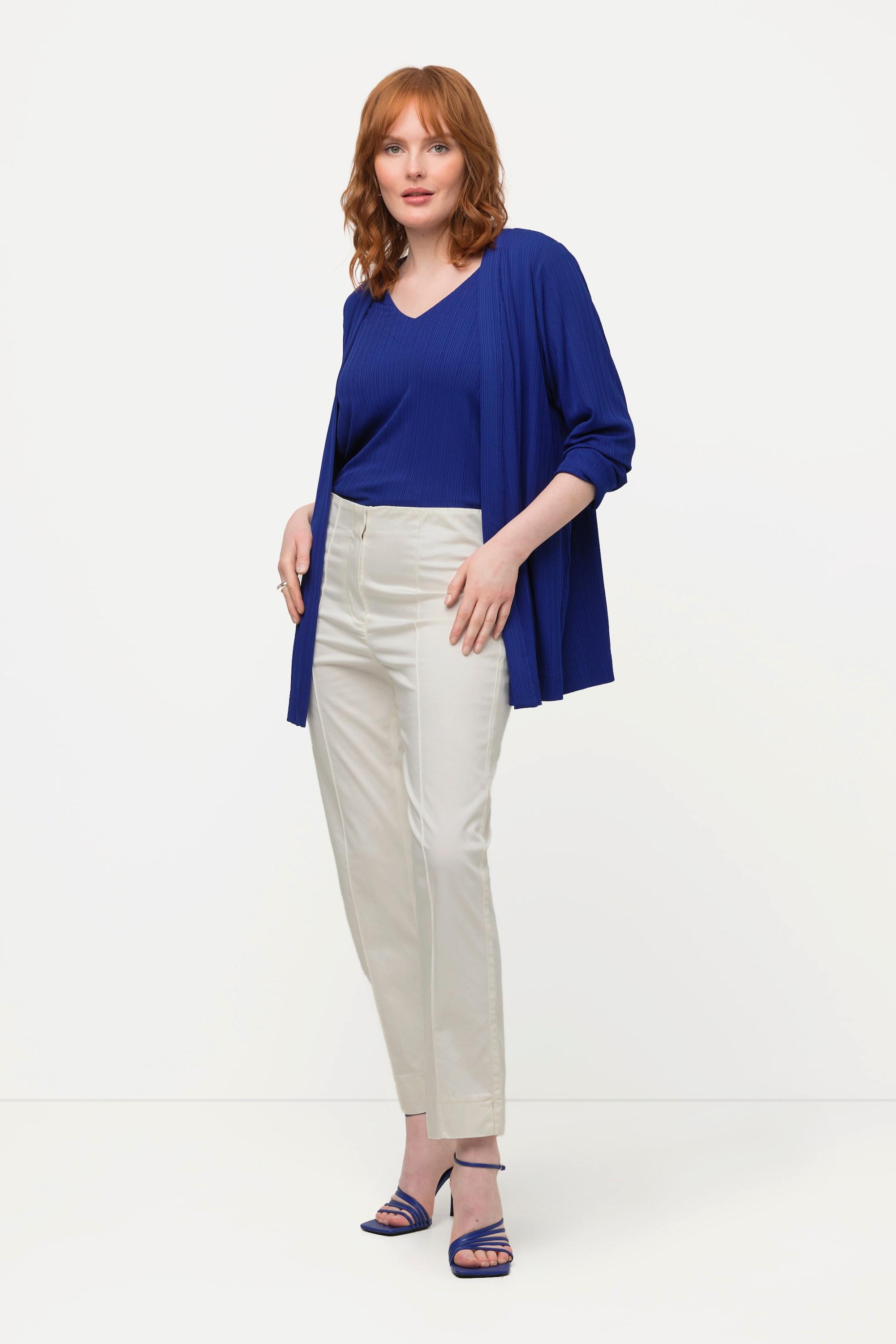 Ulla Popken Pantaloni Nervature Gamba Aderente Vita Elastica Spacchi  