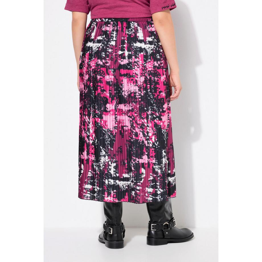 Ulla Popken Gonna Midi Plissettata Patchwork Linea ad A con Elastico in Vita  