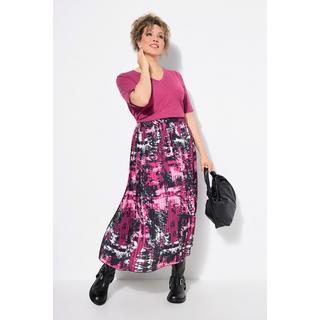 Ulla Popken  Jupe midi plissée, imprimé patchwork, taille élastique et coupe évasée 