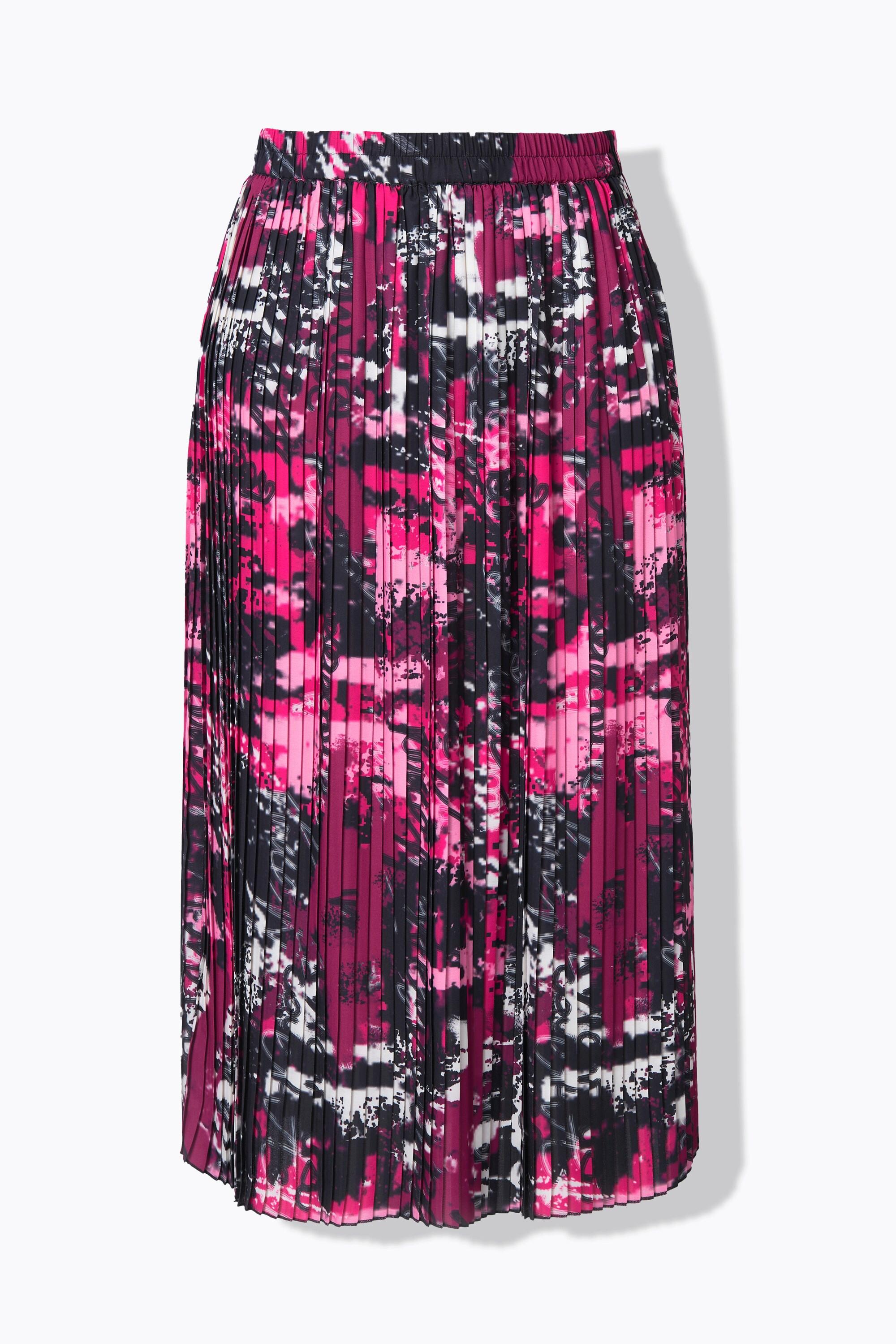 Ulla Popken Plissee Patchwork A-Linie Midirock mit Elastikbund  