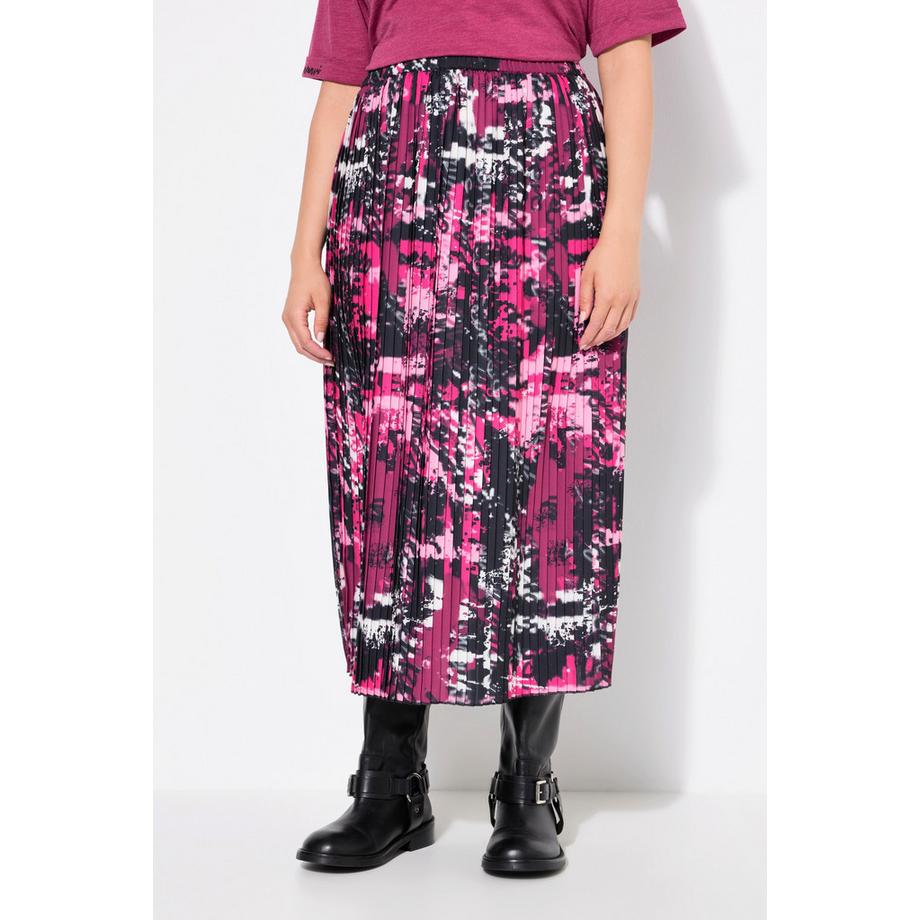 Ulla Popken Gonna Midi Plissettata Patchwork Linea ad A con Elastico in Vita  