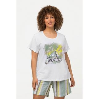 Ulla Popken  T-shirt, imprimé palmiers. Décolleté rond et manches courtes. 