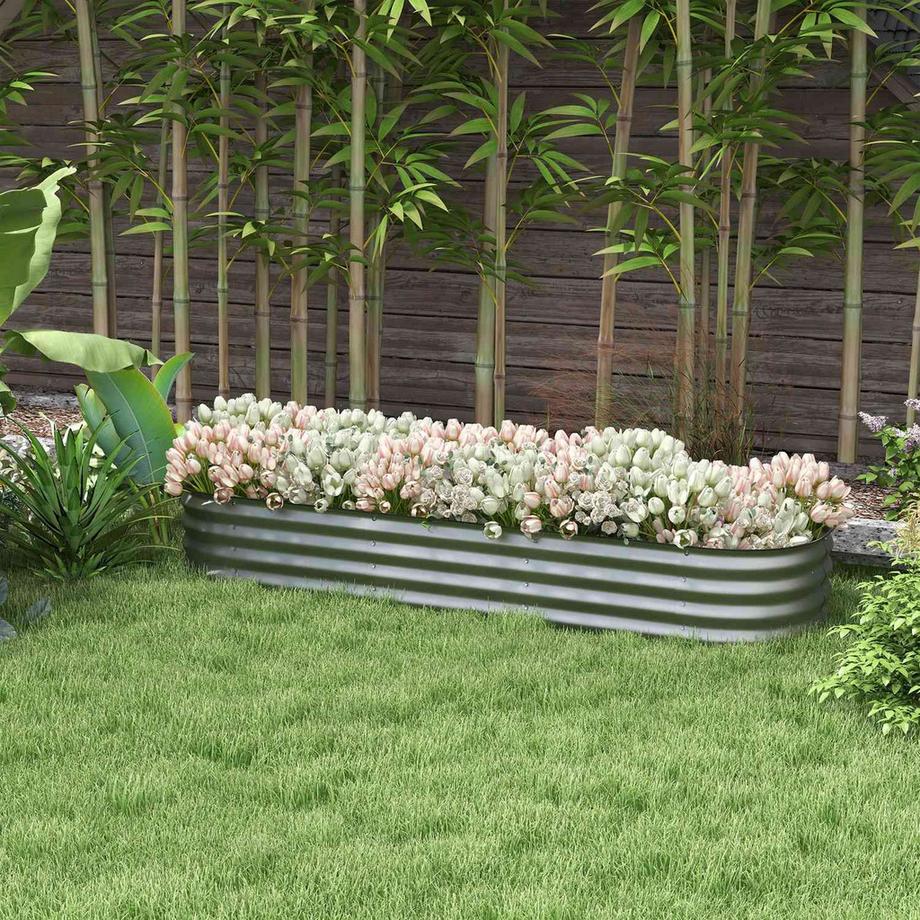 Northio Hochbeet Metall Pflanzkasten 195x62x30cm DIY Blumenkasten mit offenem Boden für Garten Balkon Silber  