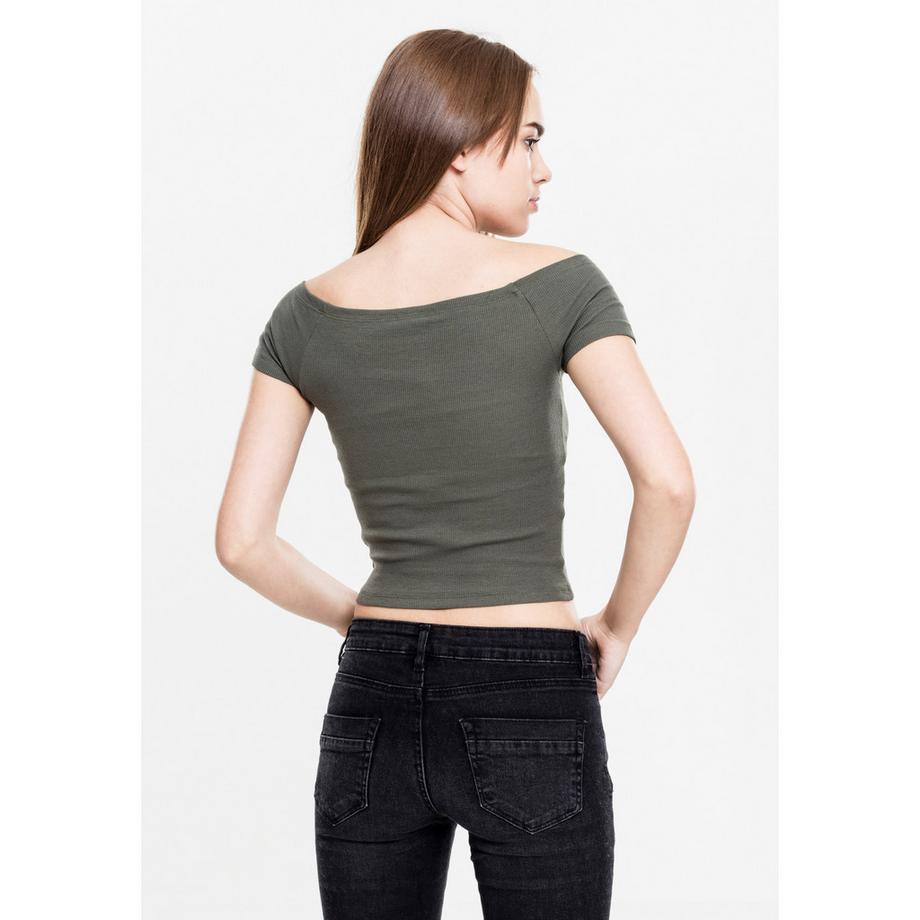 URBAN CLASSICS Crop Top côtelé à épaules dénudées  