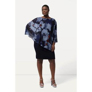 Ulla Popken Robe à fleurs Col rond Effet de superposition Manches 3/4  