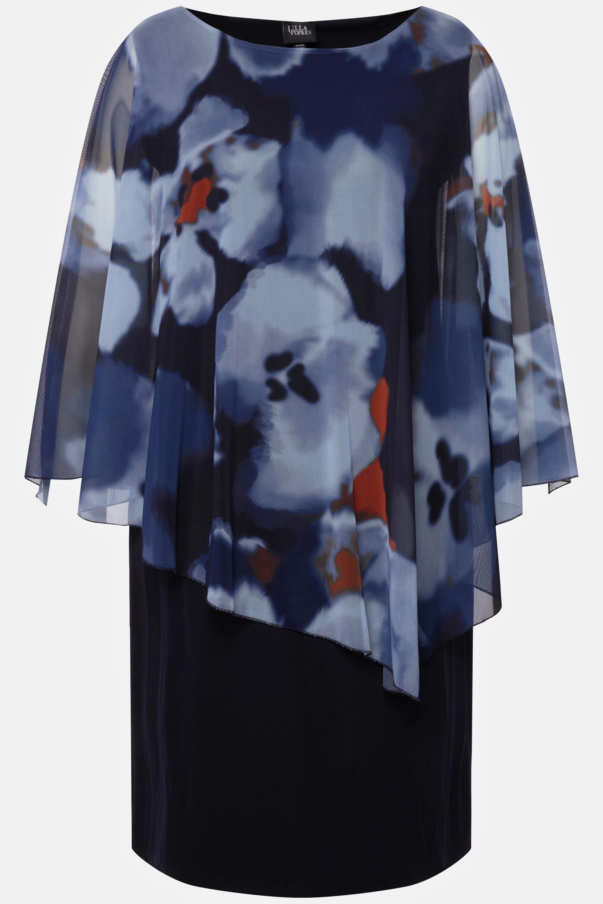 Ulla Popken Robe à fleurs Col rond Effet de superposition Manches 3/4  