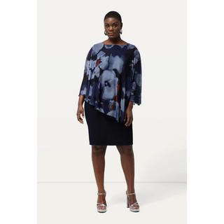 Ulla Popken Robe à fleurs Col rond Effet de superposition Manches 3/4  