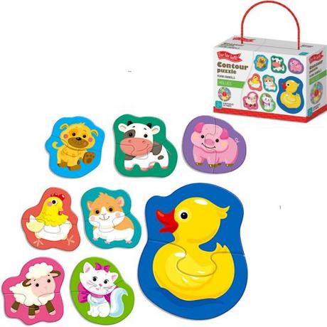 Montessori  Puzzle Montessori Outline Animaux, multicolore, favorise la motricité fine et la logique 