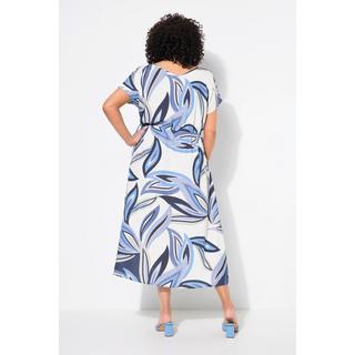 Ulla Popken Maxi Abito Stampa Foglie Coulisse Scollo a V Maniche Corte  