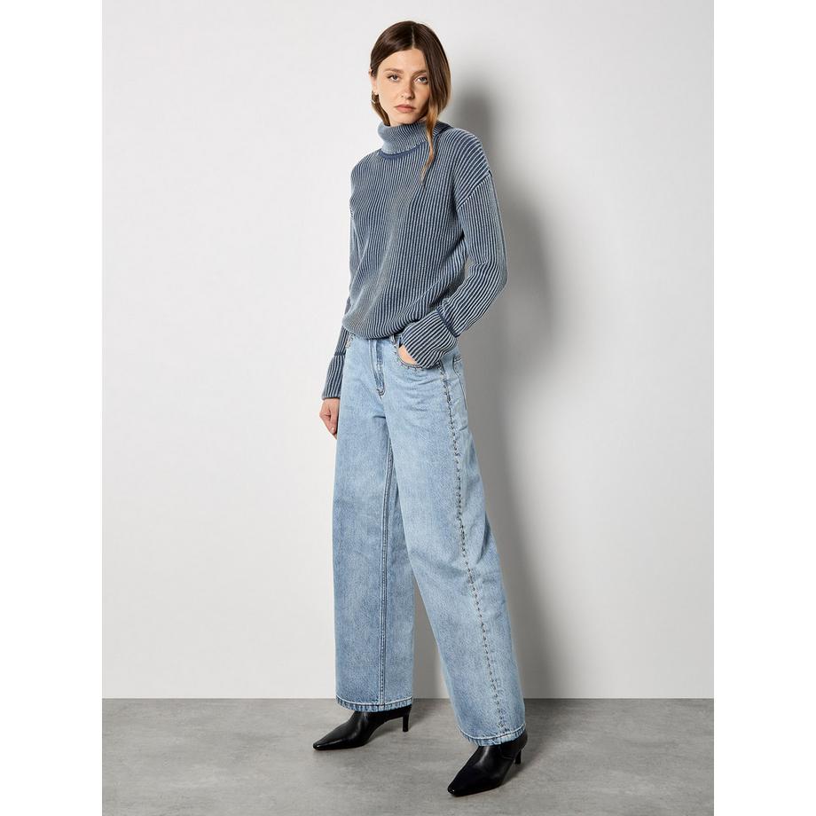 APRICOT Maglione dolcevita in maglia a costine stonewashed  