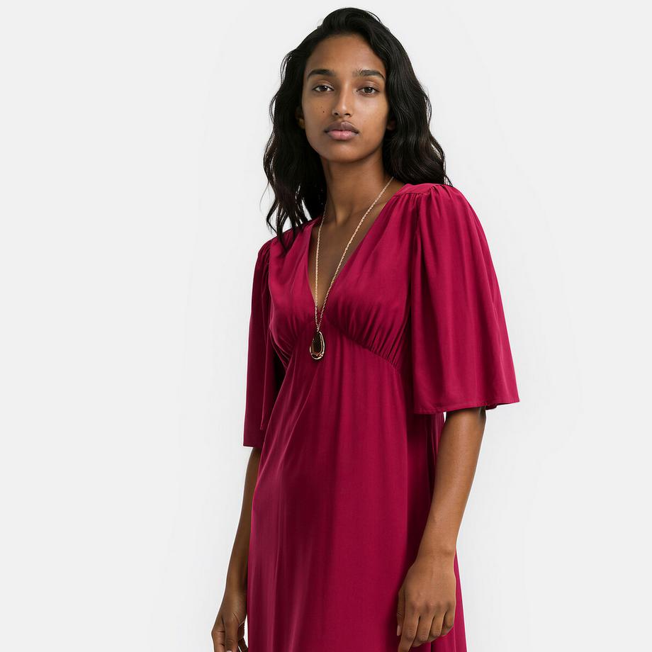 La Redoute Collections Robe longue à col V et manches courtes papillon  