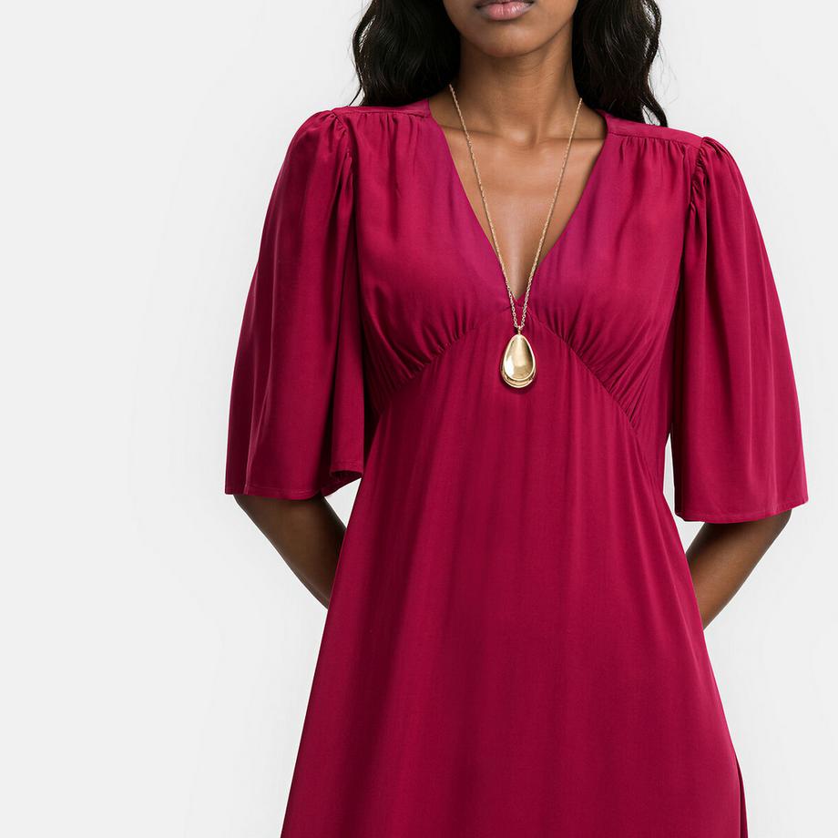 La Redoute Collections Robe longue à col V et manches courtes papillon  