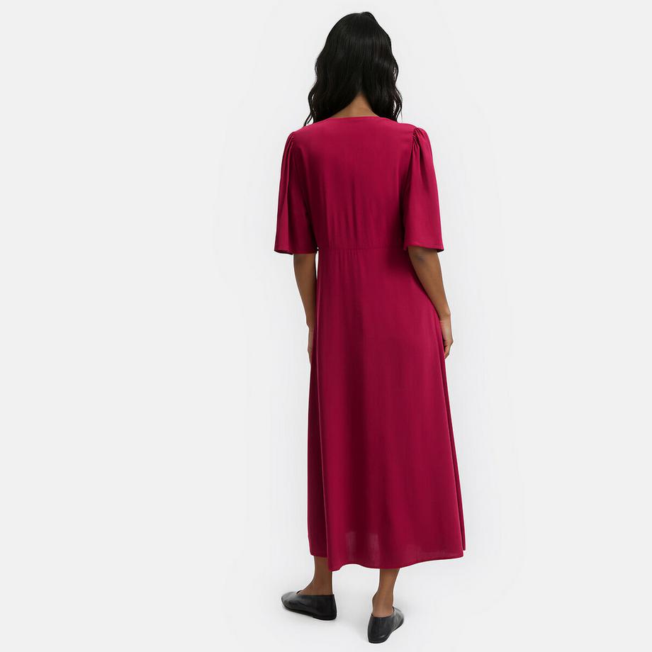 La Redoute Collections Robe longue à col V et manches courtes papillon  